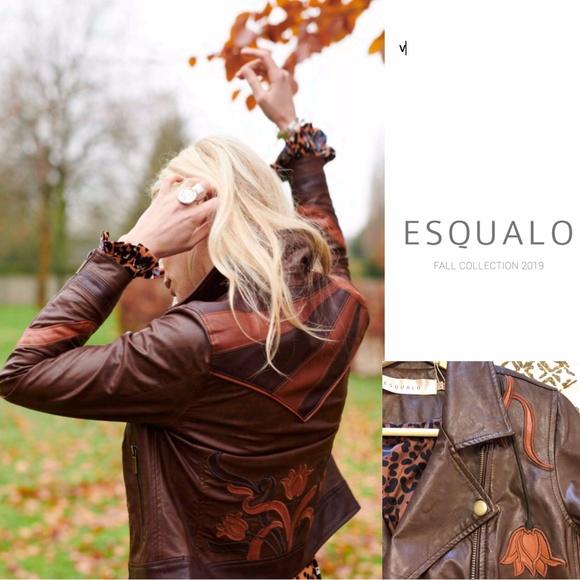 SOLD Esqualo Embroidered Vegan Leather Moto Jacket - Picture 3 of 5